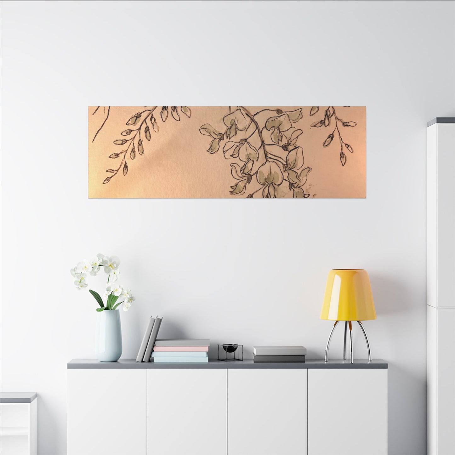 Japandi Wisteria in Candlelight | Minimal Line Canvas Art
