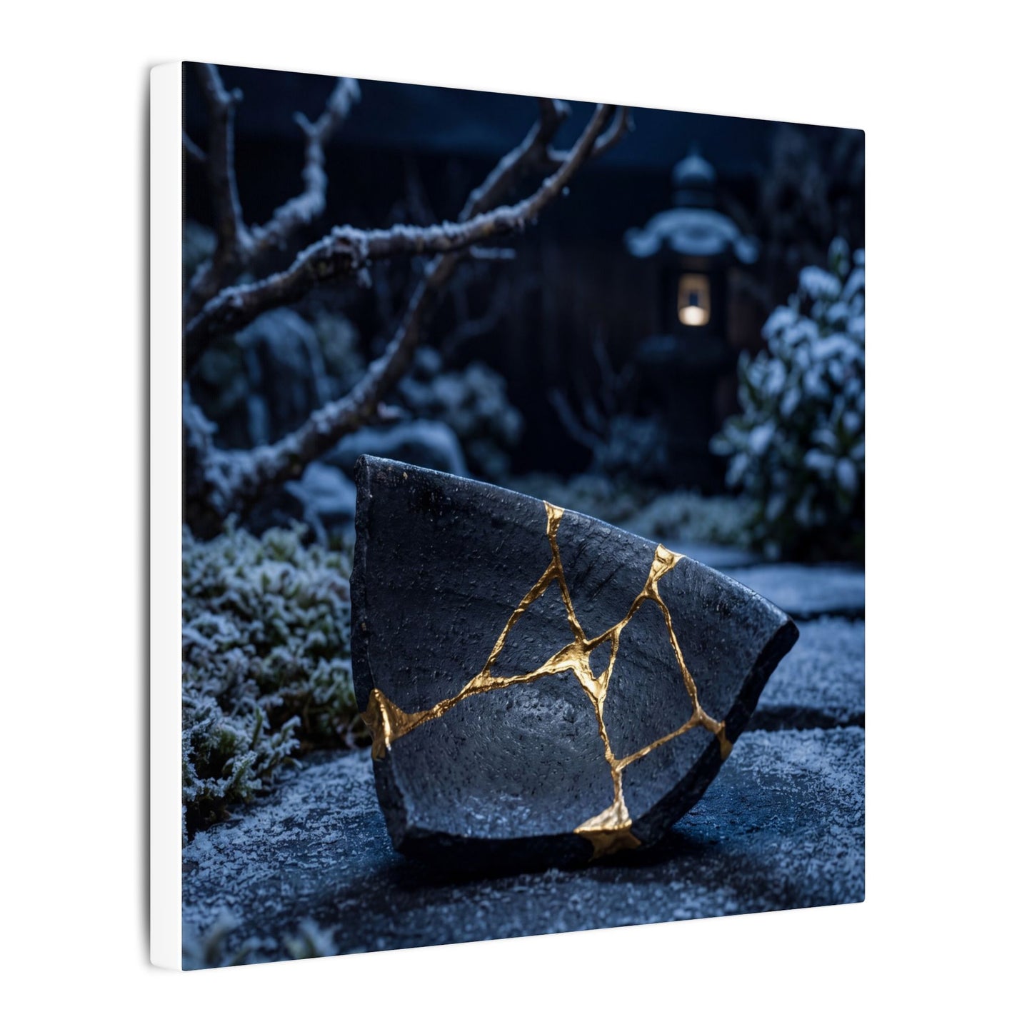Moonlit Garden Winter Canvas Art | Kintsugi Artful Design