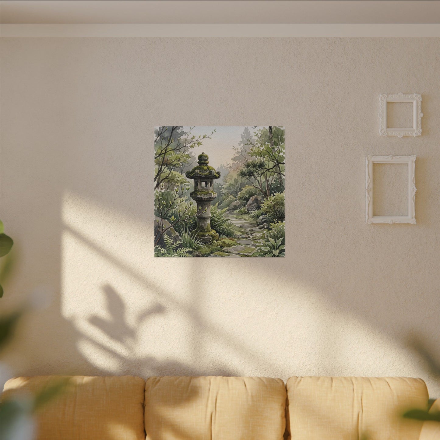 Neutral Stone Lantern Canvas Art - Watercolor Japandi