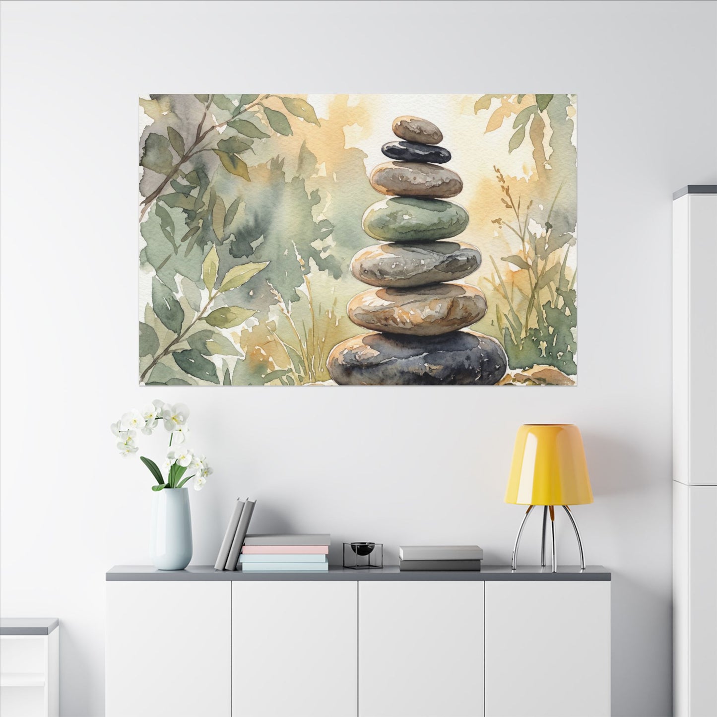 Golden Hour River Stones Canvas Art - Japandi Mono No Aware