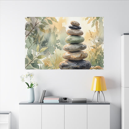 Golden Hour River Stones Canvas Art - Japandi Mono No Aware