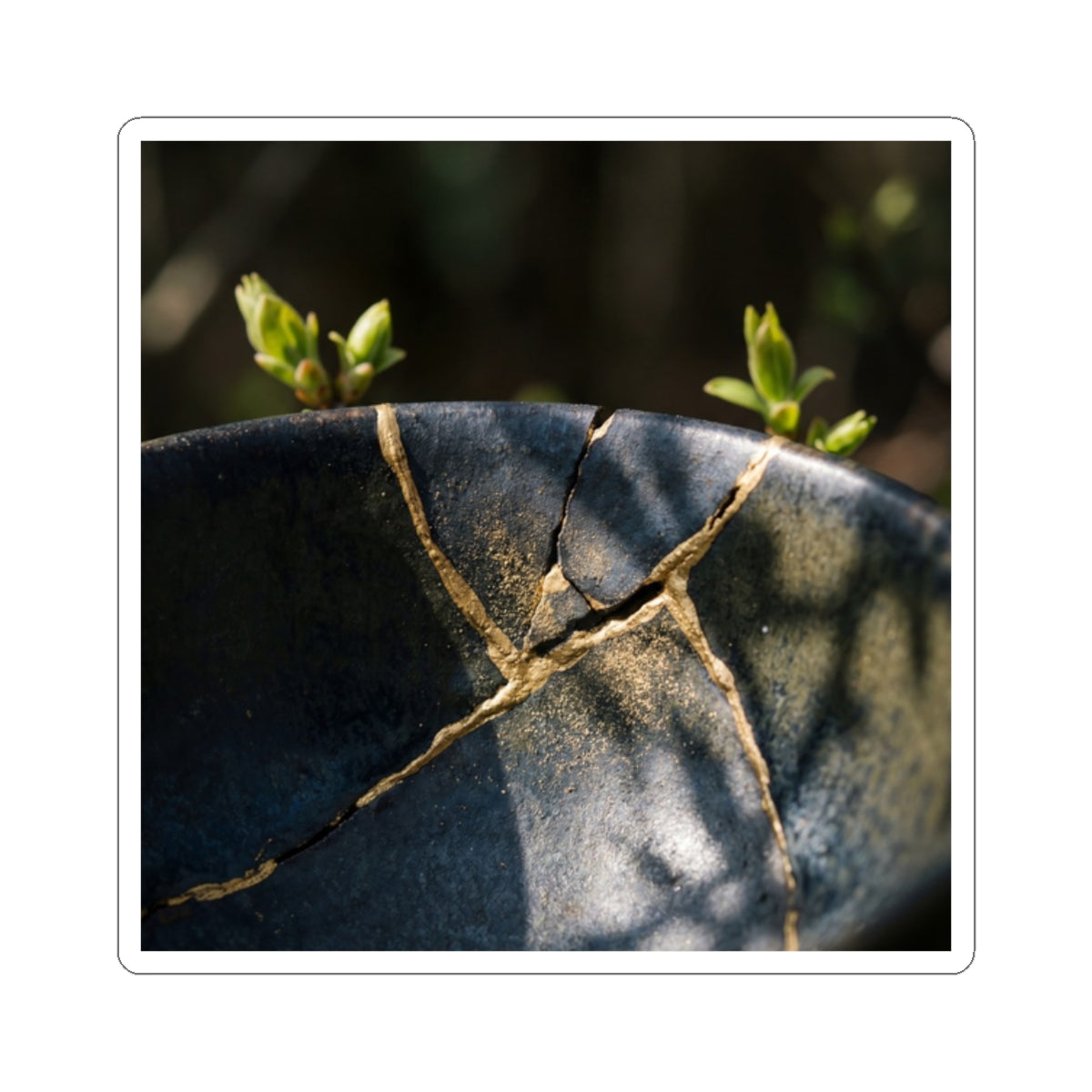 Sophisticated Broken Pottery Sticker - Shadow Zen Dark Japandi Art Print