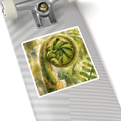 Japandi Fern Unfurling in Dappled | Watercolor Sticker