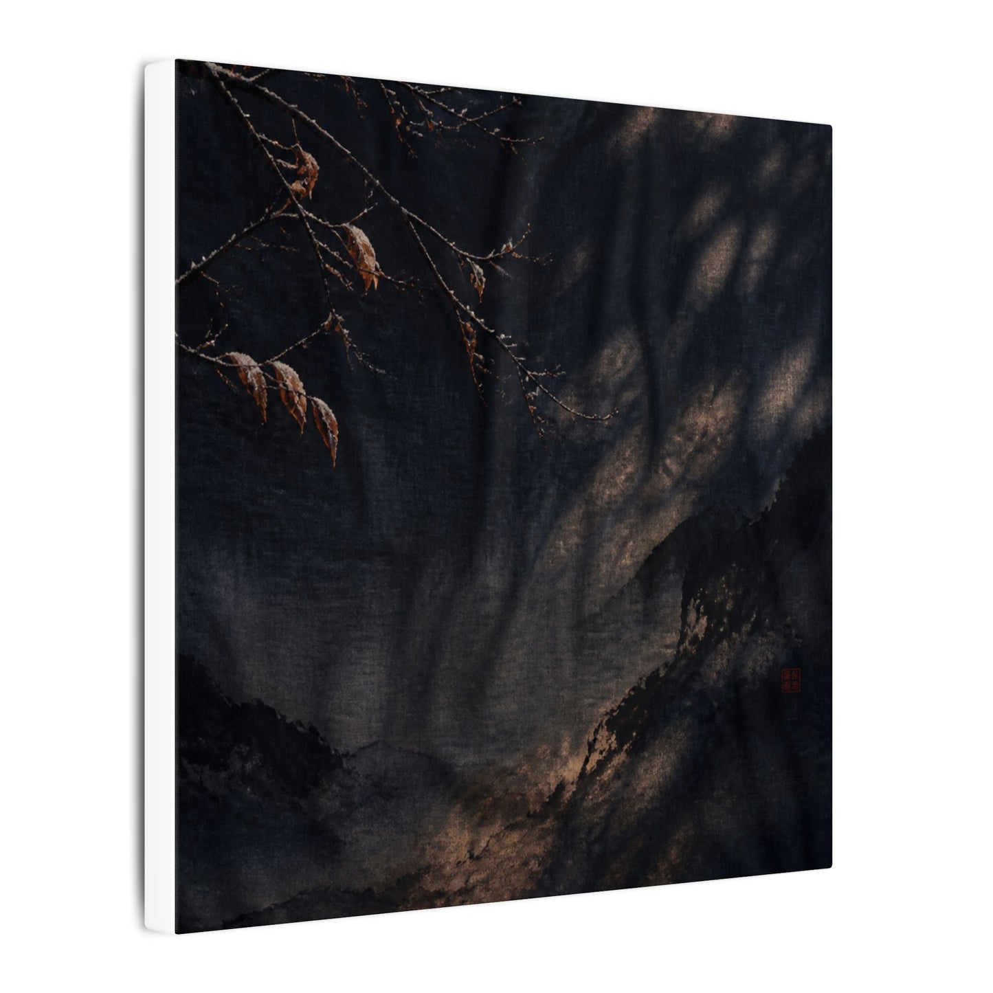 Atmospheric Silk Drape Canvas Art - Charcoal Ink Dark Japandi