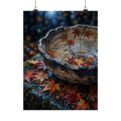 Autumn Ceramic Bowl Japanese Pattern Wall Art Print | Earthy Decor