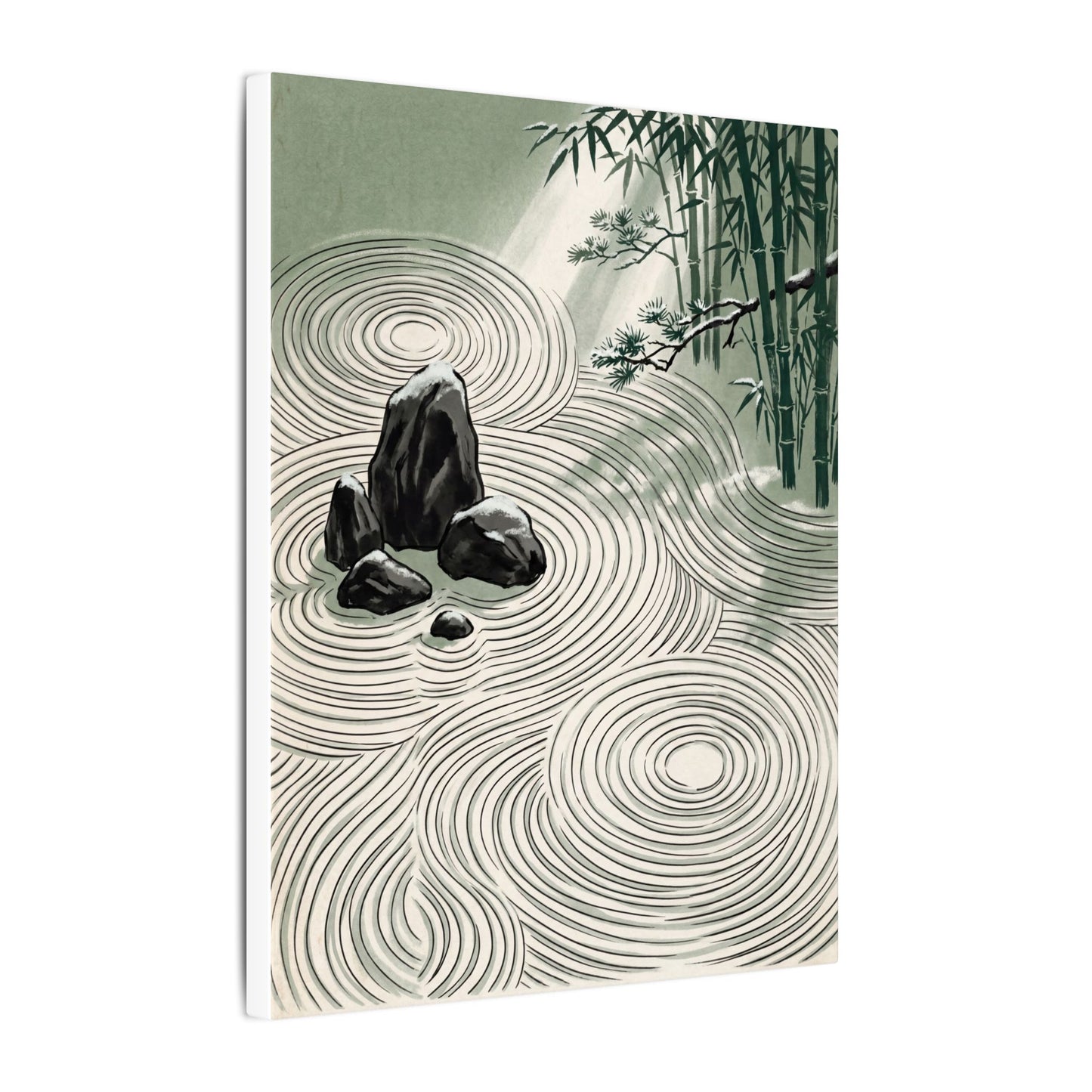 Shibui Rock Garden Canvas Art - Zen Ukiyo E Inspired