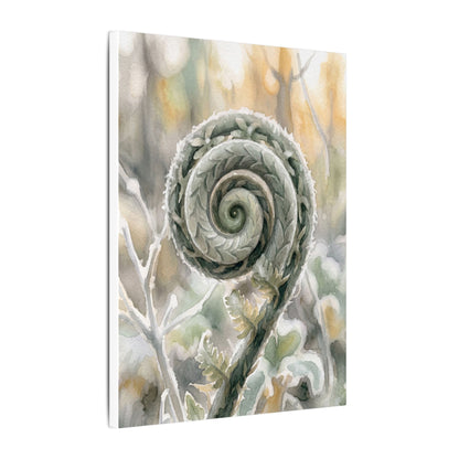 Winter Fern Unfurling Watercolor Canvas Art | Cozy Decor