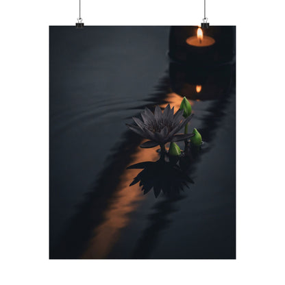Candlelight Lotus Flower Wall Art Print - Dark Japandi Seijaku