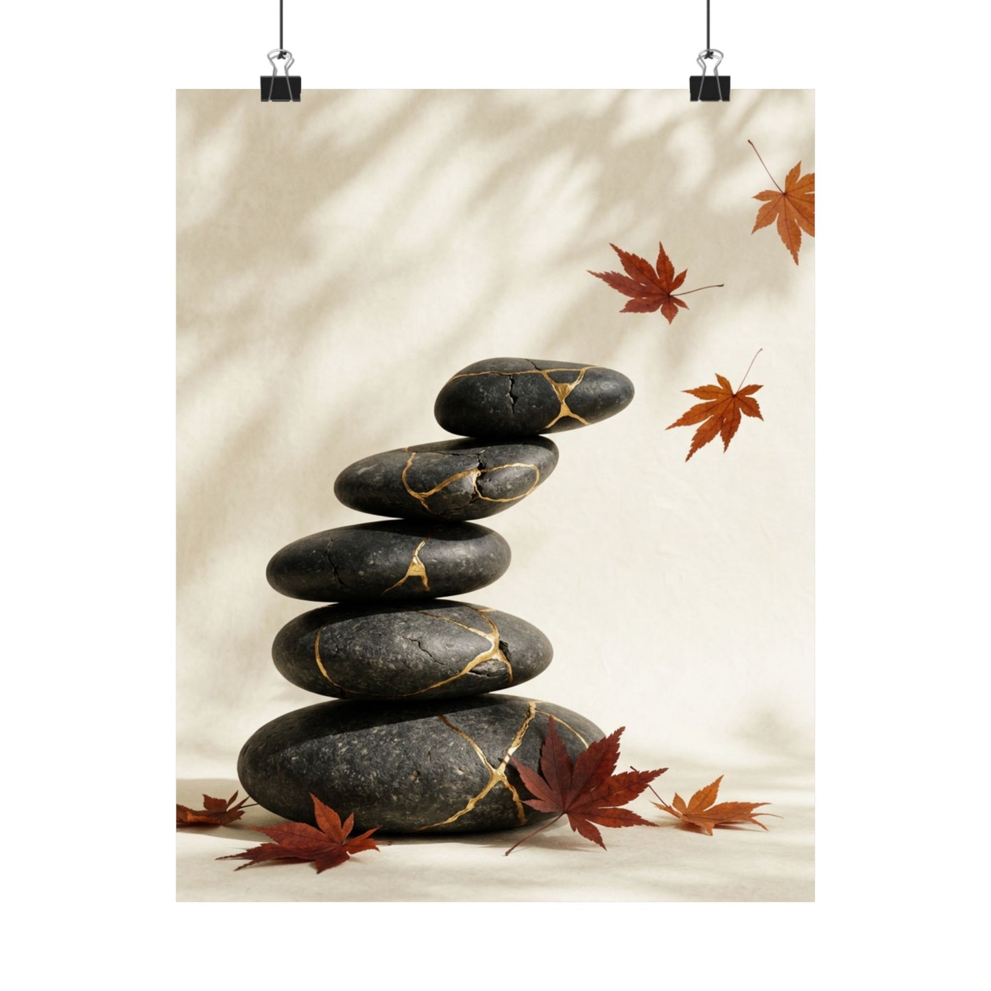 River Stones Crackle Gold Wall Art Print | Philosophical Kintsugi Art