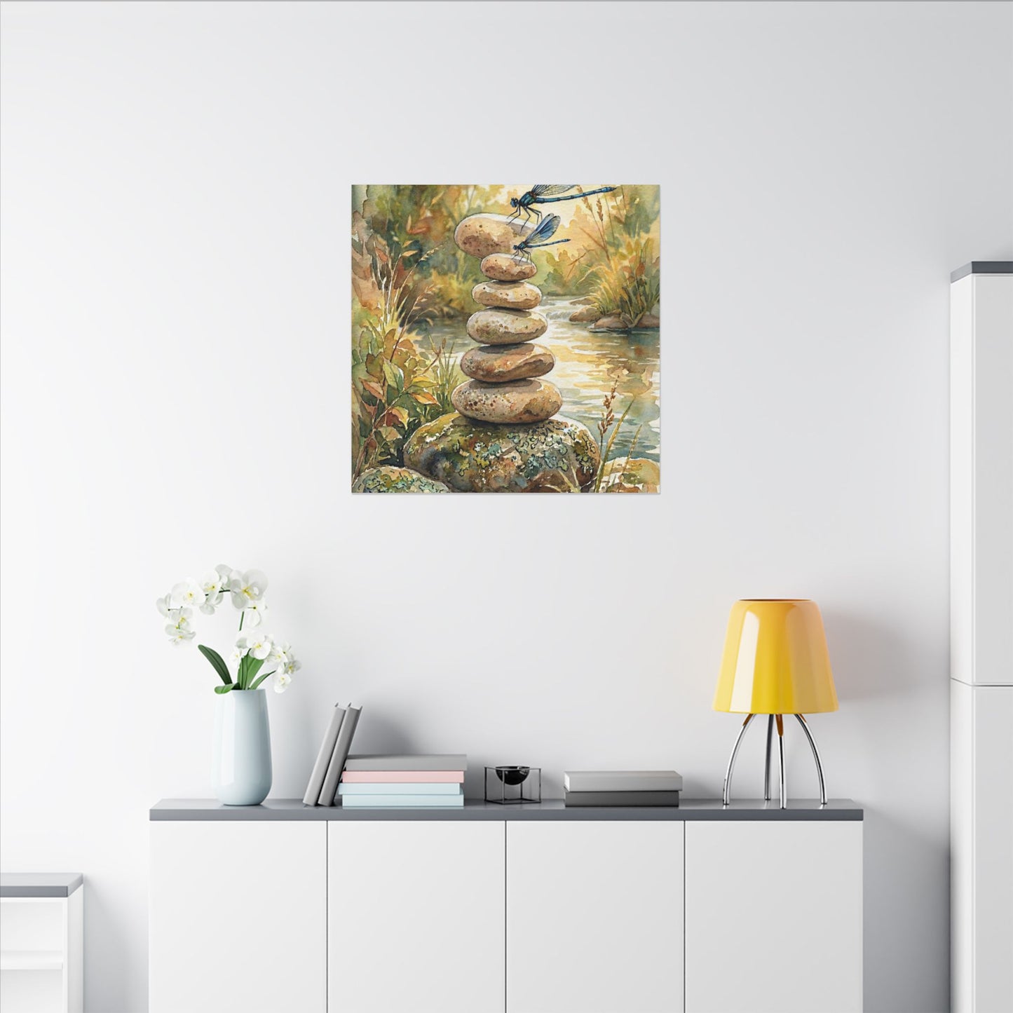 River Stones Summer Canvas Art | Japandi Cozy Design