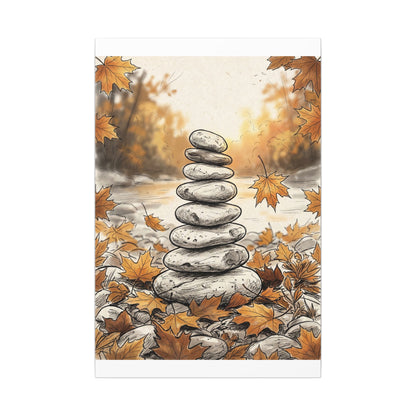 Earthy River Stones Canvas Art - Minimal Line Japandi