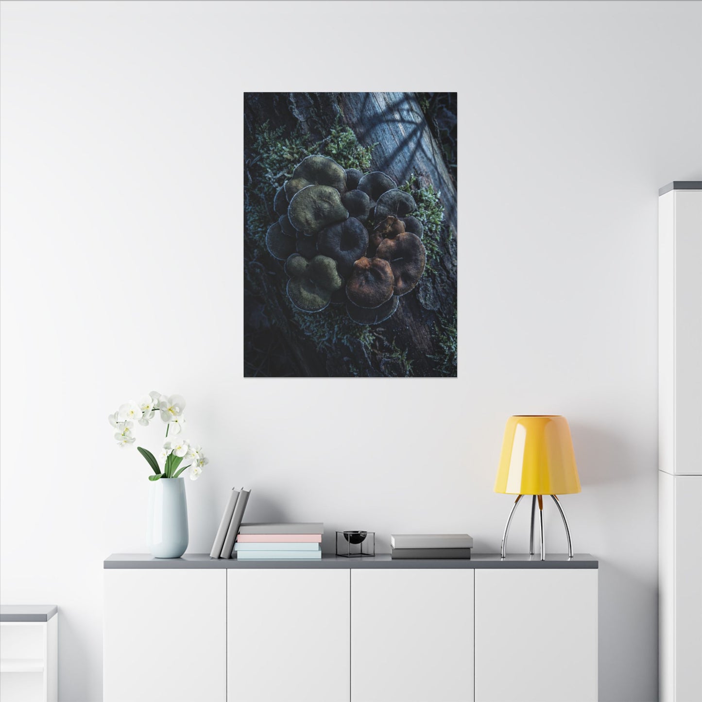 Wild Mushrooms Moody Minimal Canvas Art | Moody Dark Japandi Art