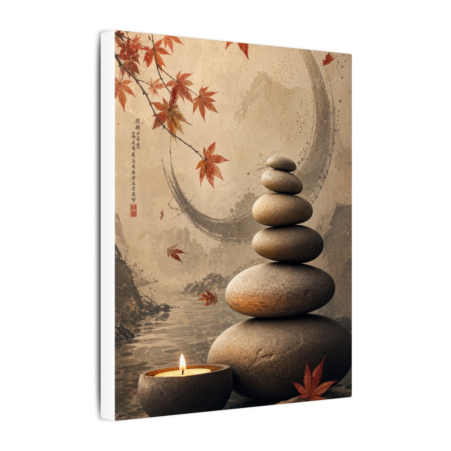 Japandi River Stones in Candlelight | Japanese Pattern Canvas Art