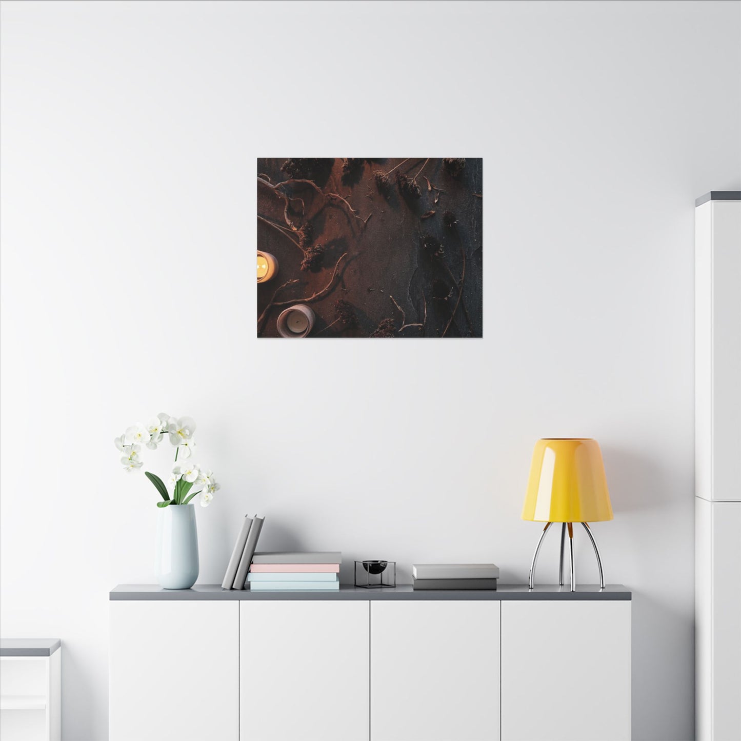 Dried Flowers Canvas Art | Winter Dark Japandi Moody Minimal Art