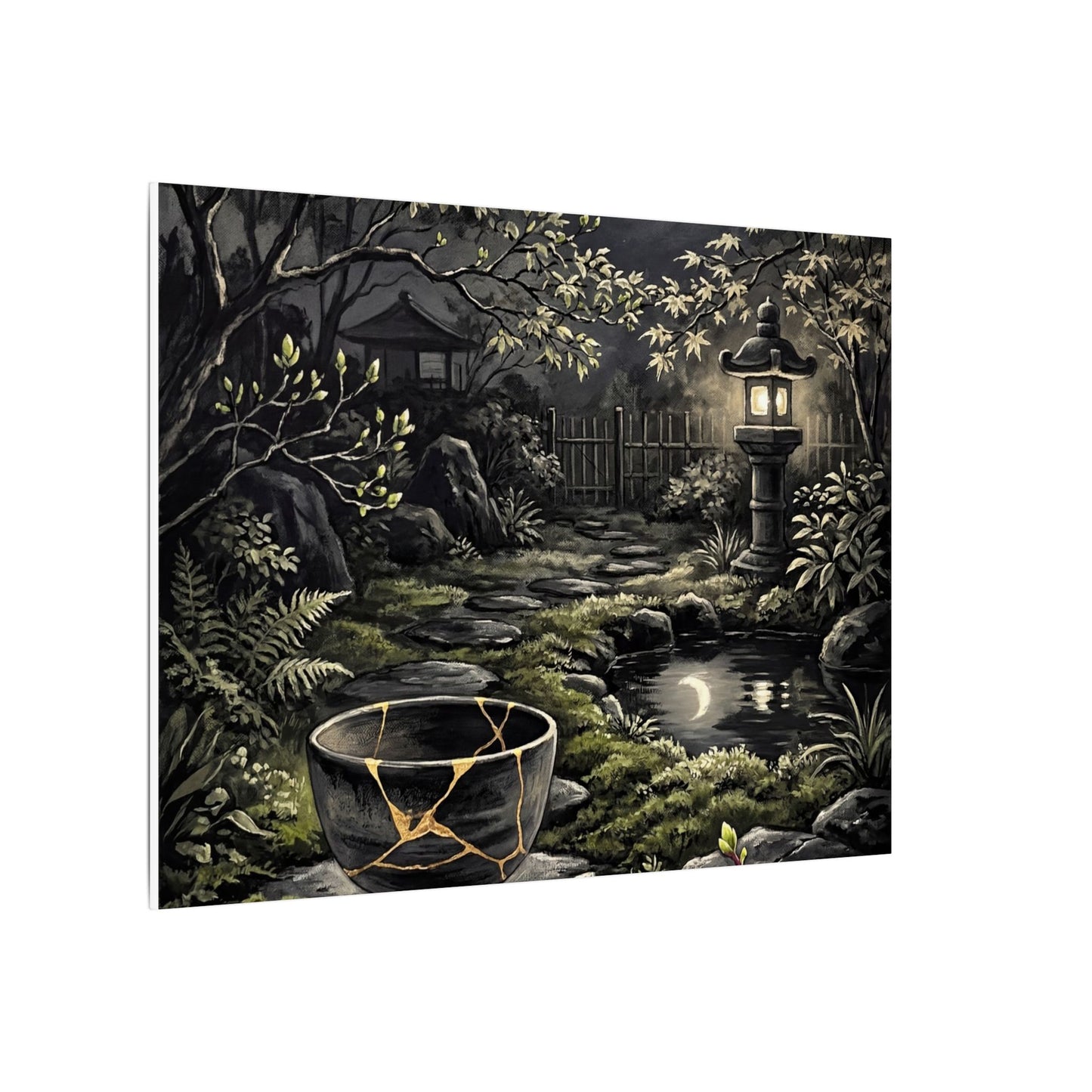 Kintsugi Moonlit Garden in Dappled | Gold Repair Canvas Art