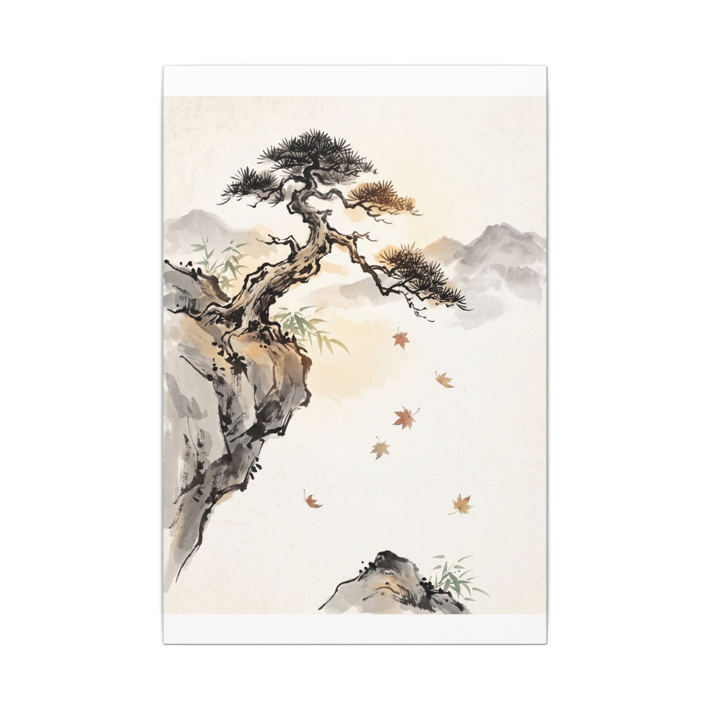 Peaceful Pine Tree Canvas Art - Sumi E Zen