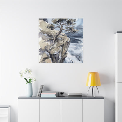 Pine Tree Canvas Art | Winter Japandi Watercolor Art