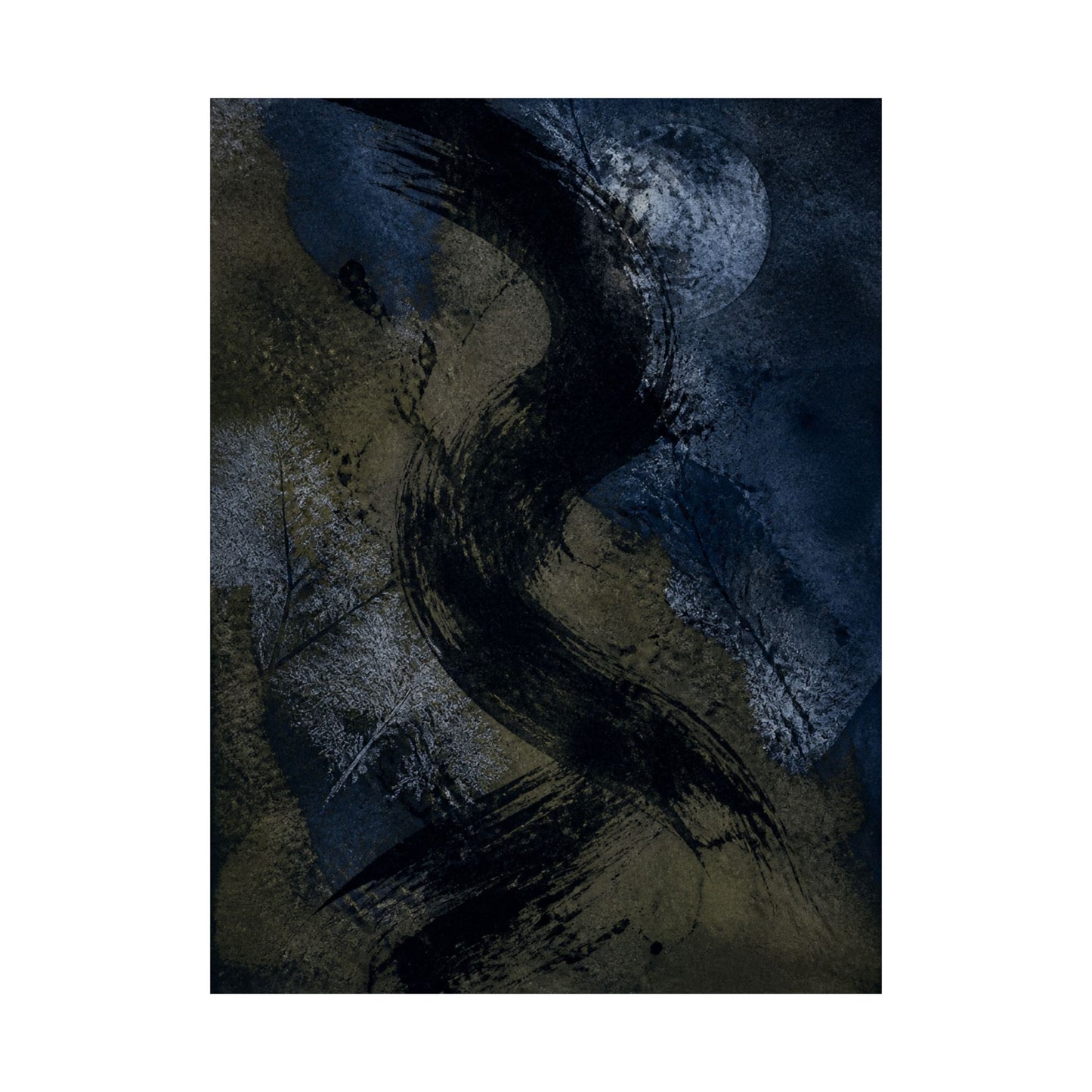 Ink Brushstroke Winter Wall Art Print | Dark Japandi Atmospheric Design