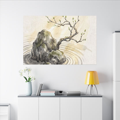 Serene Rock Garden Canvas Art - Sumi E Zen