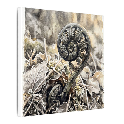 Japandi Fern Unfurling in Golden Hour | Watercolor Canvas Art