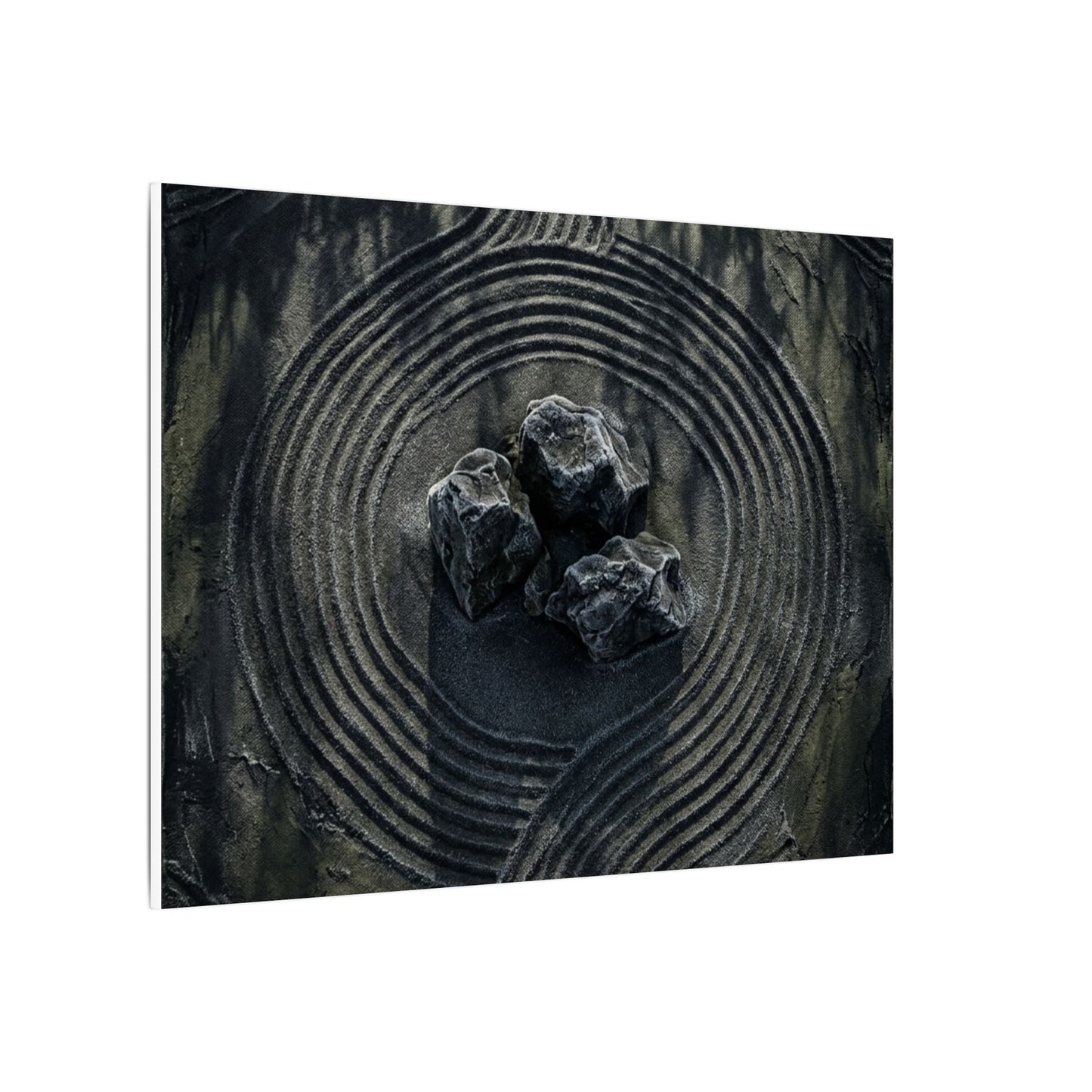 Moody Rock Garden Canvas Art - Dark Texture Dark Japandi