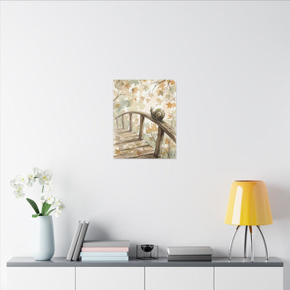 Wooden Bridge Canvas Art | Autumn Japandi Watercolor Art