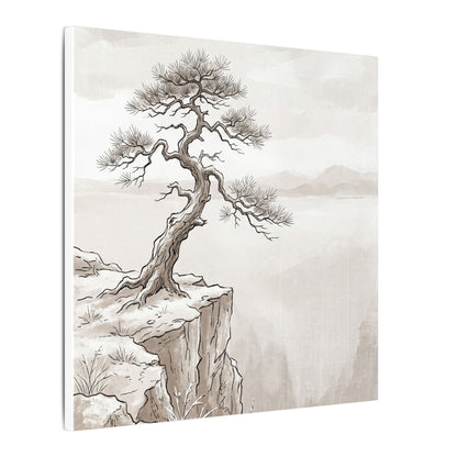 Neutral Pine Tree Canvas Art - Minimal Line Japandi