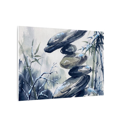 Zen River Stones in Moonlight | Sumi E Canvas Art
