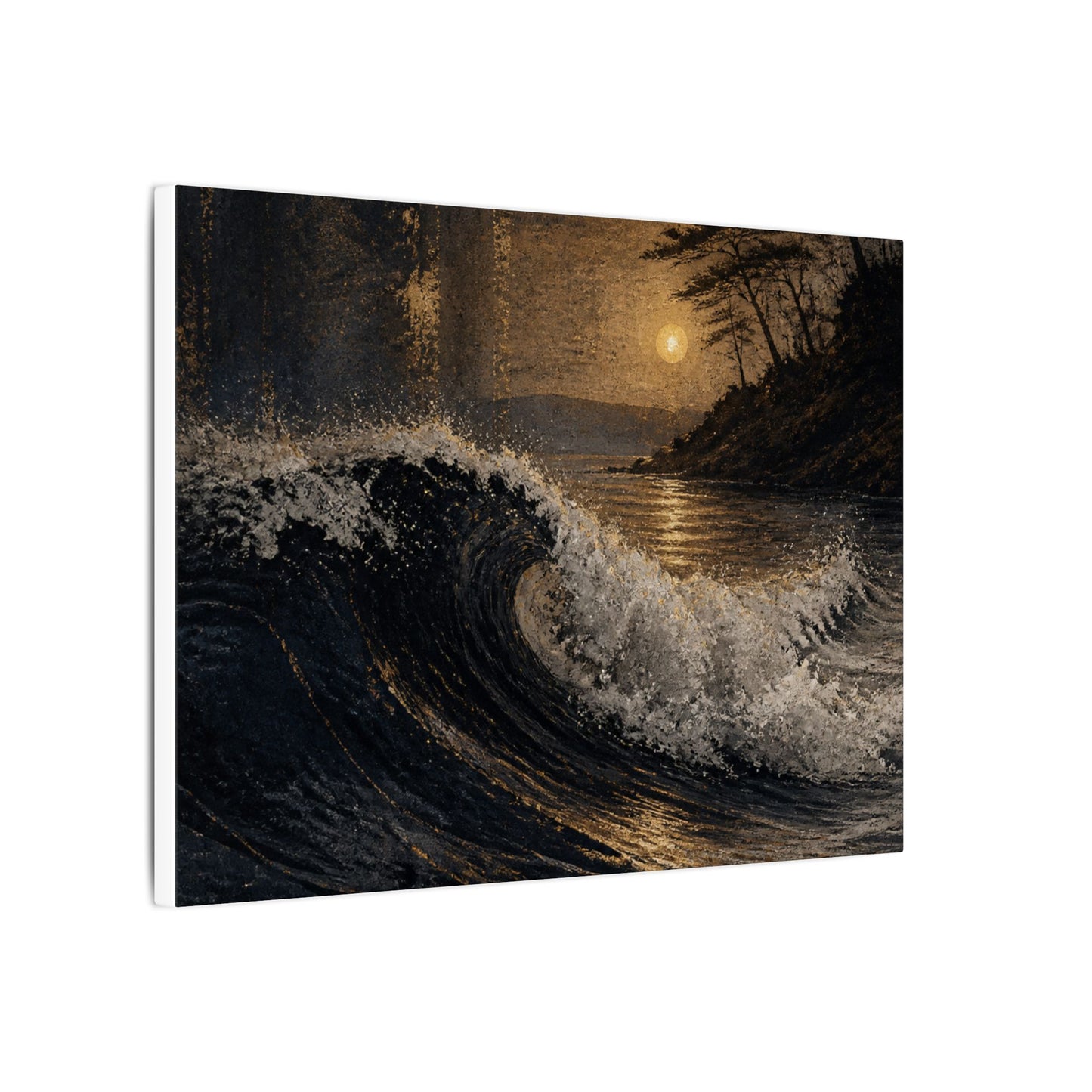 Ocean Wave Dark Texture Canvas Art | Bold Dark Japandi Art