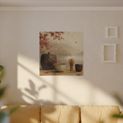 Tea Ceremony Canvas Art | Autumn Kintsugi Gold Vein Art