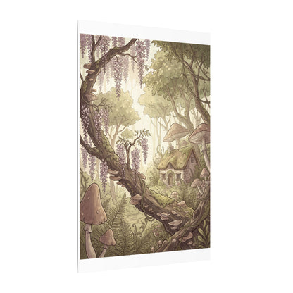 Summer Wisteria Mushroom Illustration Canvas Art | Enchanting Decor