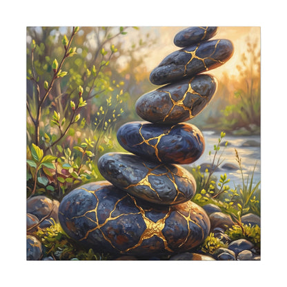 Spring River Stones Gold Repair Canvas Art | Healing Decor