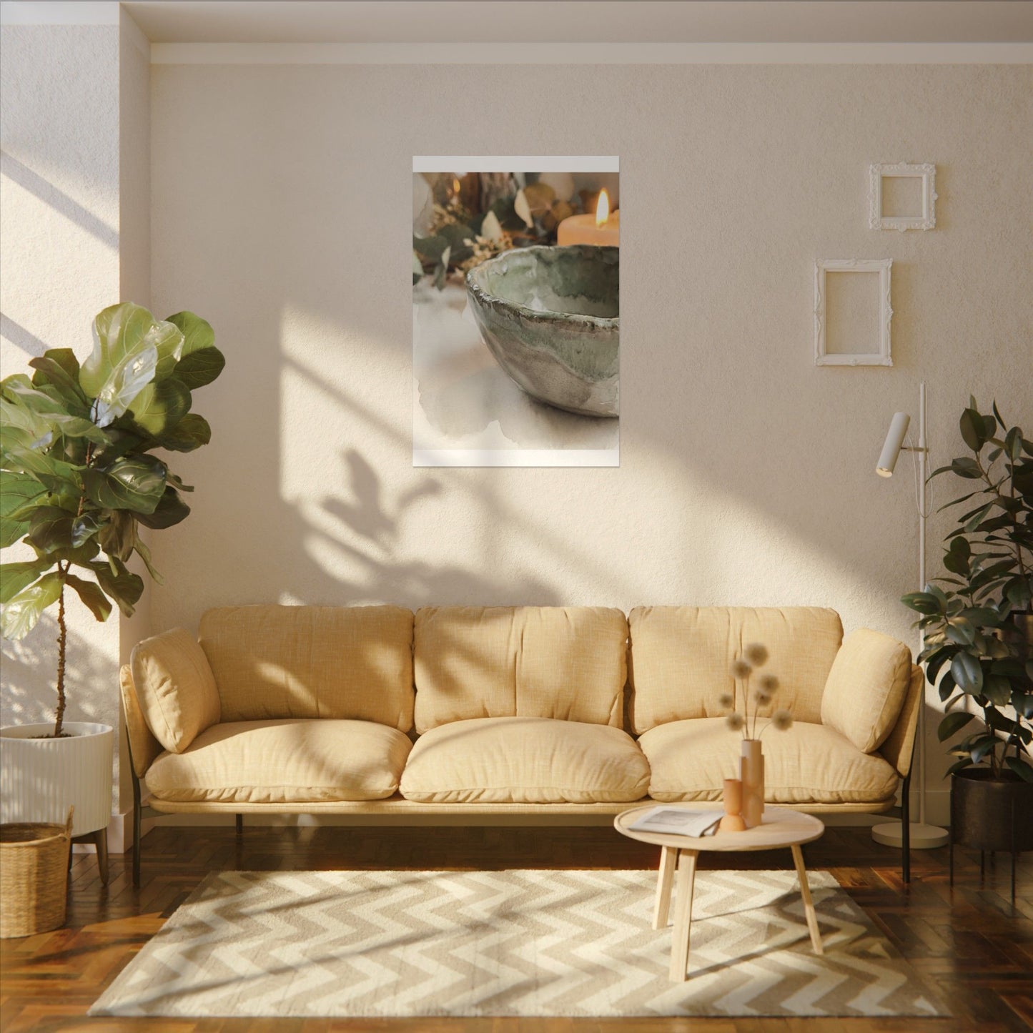 Ceramic Bowl Canvas Art | Summer Japandi Watercolor Art