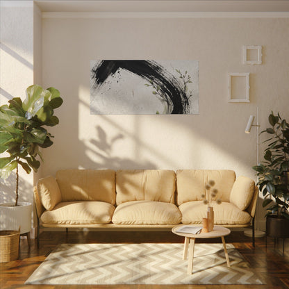Ink Brushstroke Spring Canvas Art | Dark Japandi Sophisticated Design