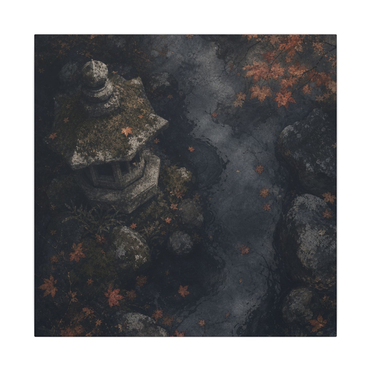 Stone Lantern Canvas Art | Autumn Japandi Texture Art