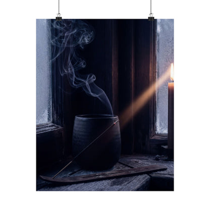 Dark Japandi Incense Smoke in Candlelight | Moody Minimal Wall Art Print Art Print