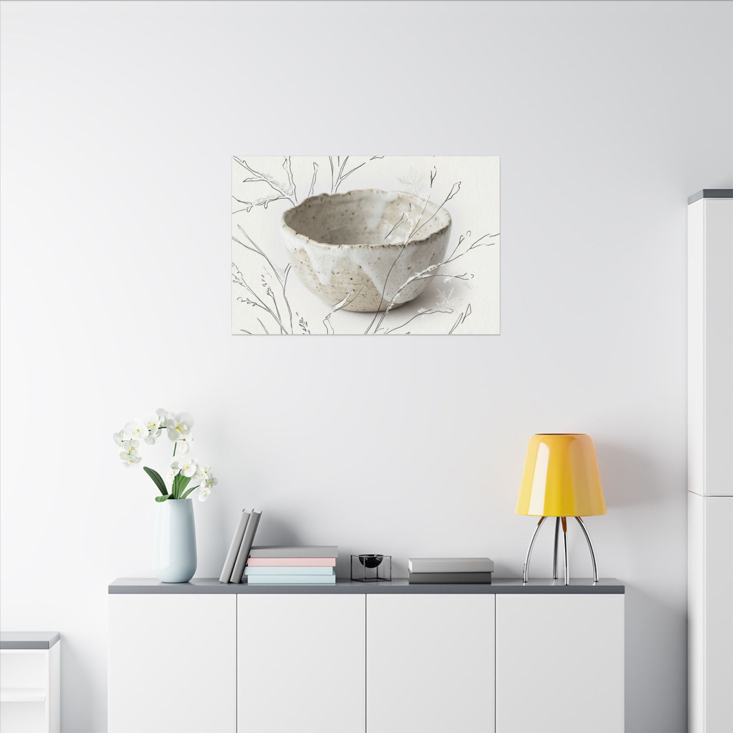 Neutral Ceramic Bowl Canvas Art - Minimal Line Japandi