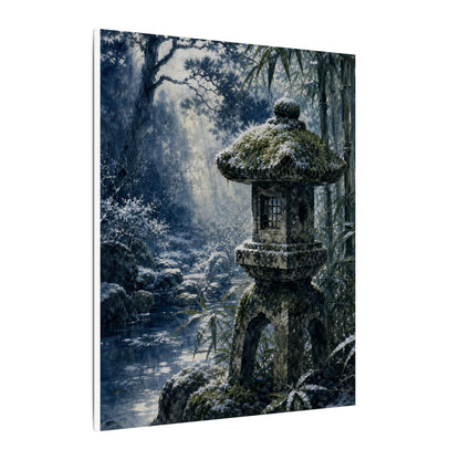 Zen Stone Lantern in Dappled | Sumi E Canvas Art
