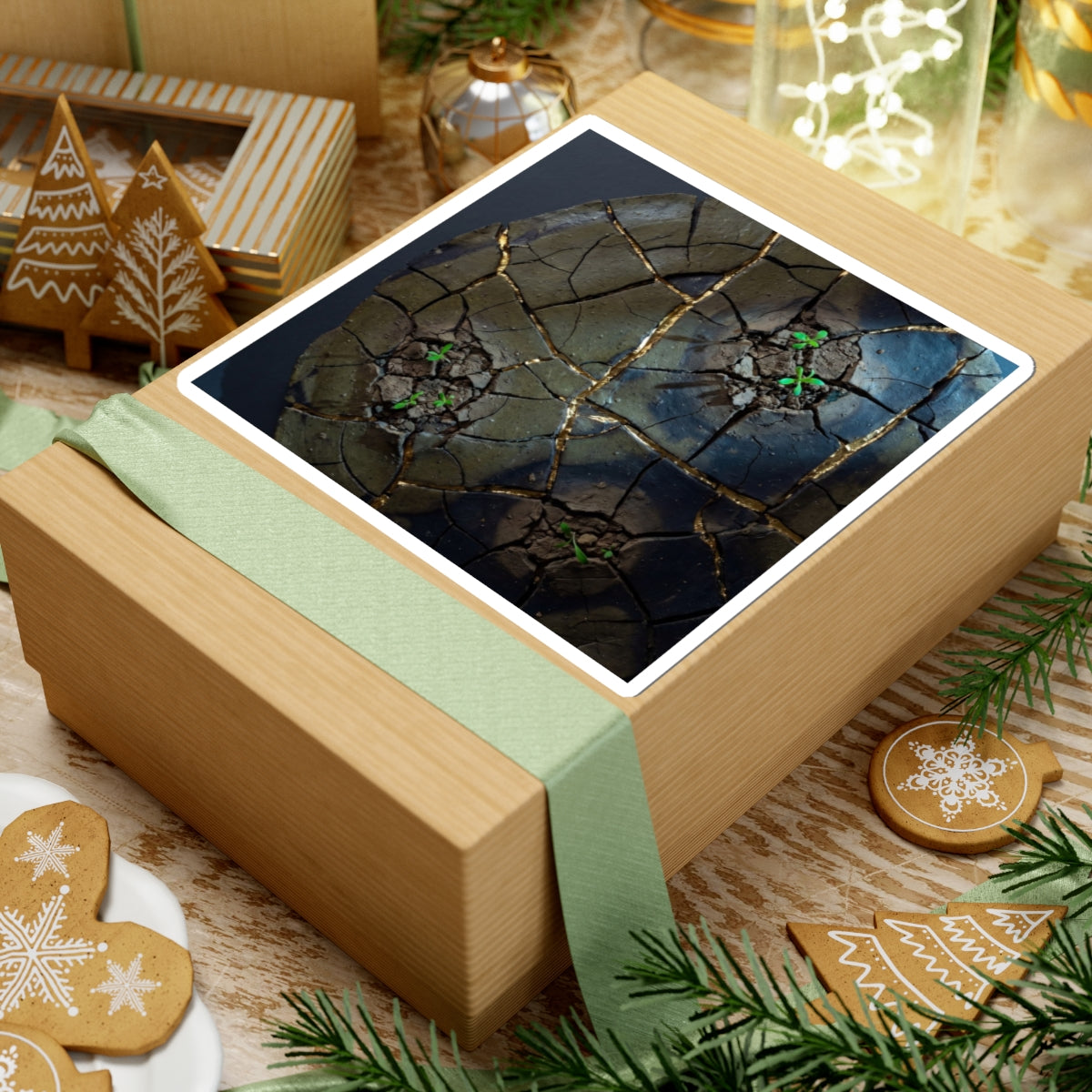 Cracked Earth Moody Minimal Sticker | Luxurious Dark Japandi Art