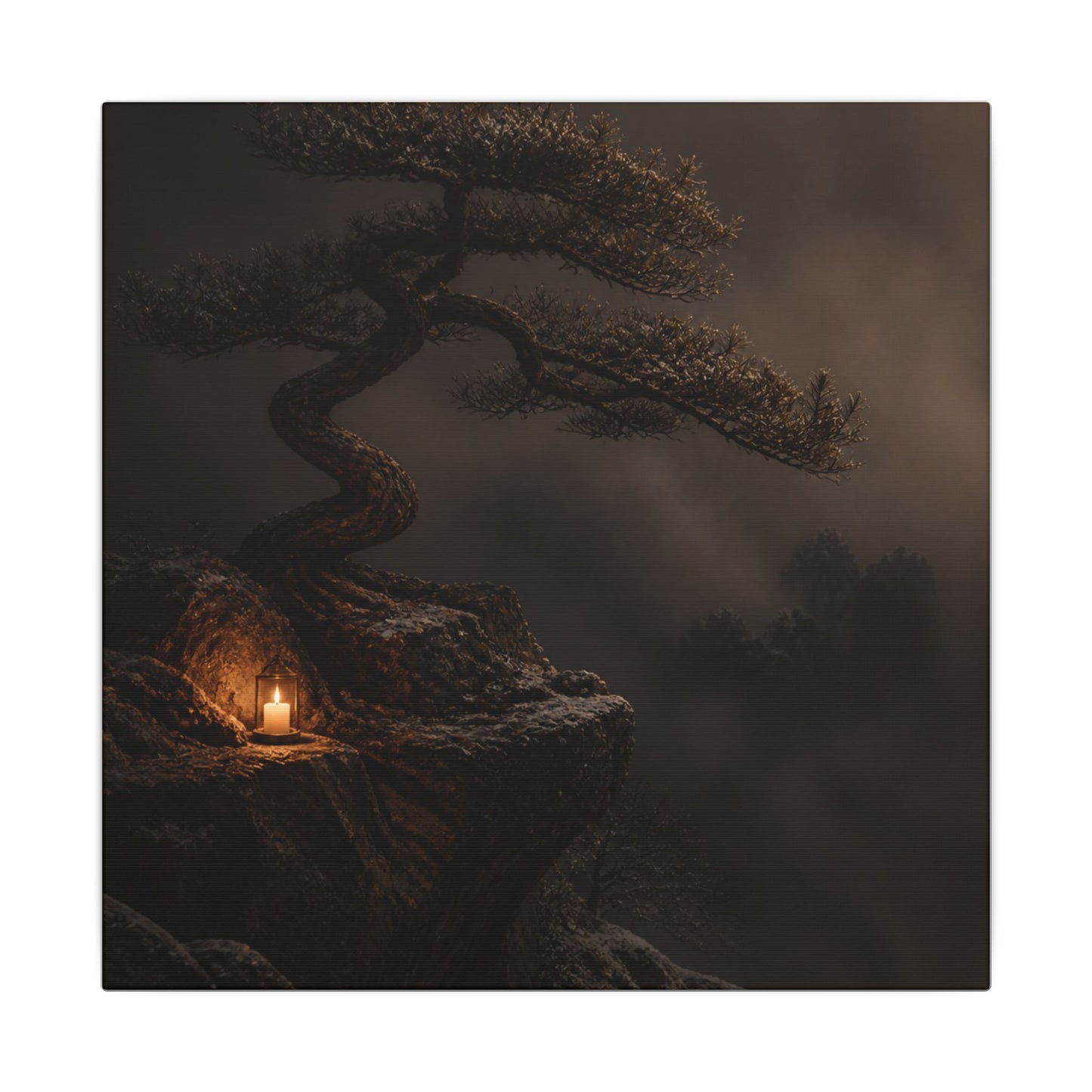 Pine Tree Shadow Zen Canvas Art | Luxurious Dark Japandi Art