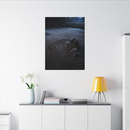 Moonlight Rock Garden Canvas Art - Dark Japandi Seijaku