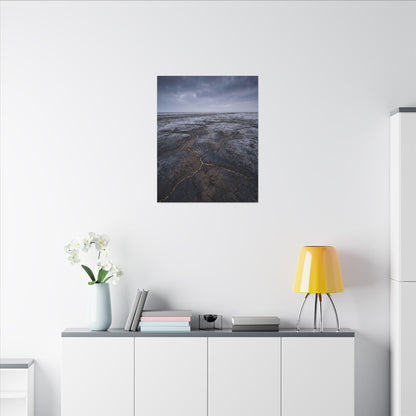 Dark Japandi Cracked Earth in Overcast | Dark Texture Canvas Art