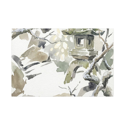 Elegant Stone Lantern Canvas Art - Watercolor Japandi