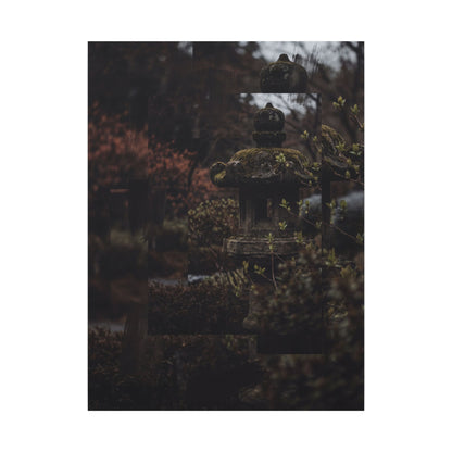 Stone Lantern Spring Canvas Art | Dark Japandi Bold Design