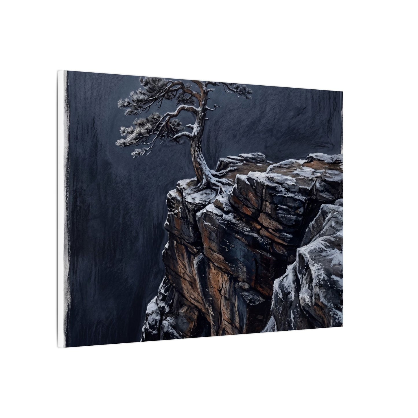Dark Japandi Pine Tree in Dawn | Dark Texture Canvas Art