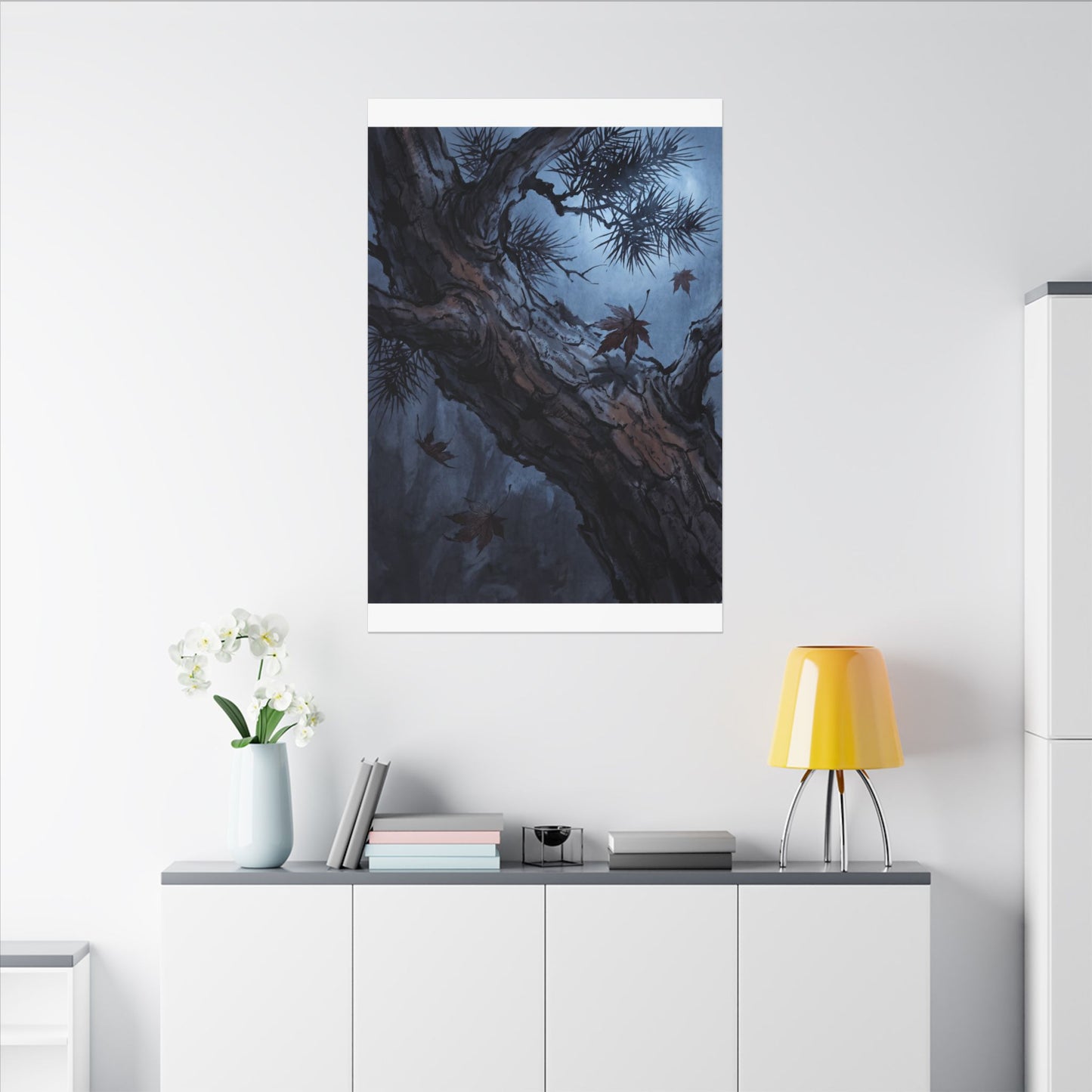 Atmospheric Pine Tree Canvas Art - Shadow Zen Dark Japandi