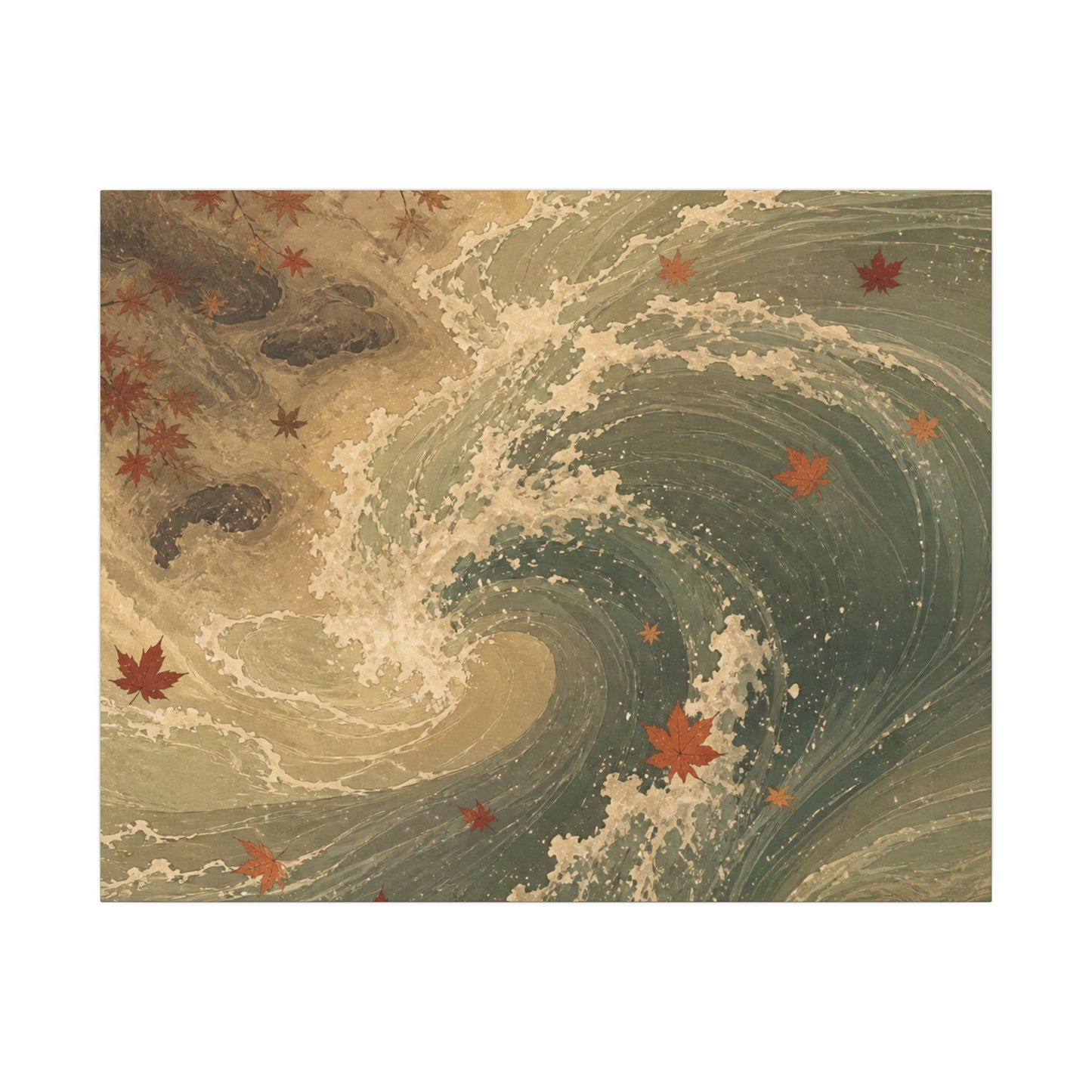 Japandi Ocean Wave in Candlelight | Japanese Pattern Canvas Art