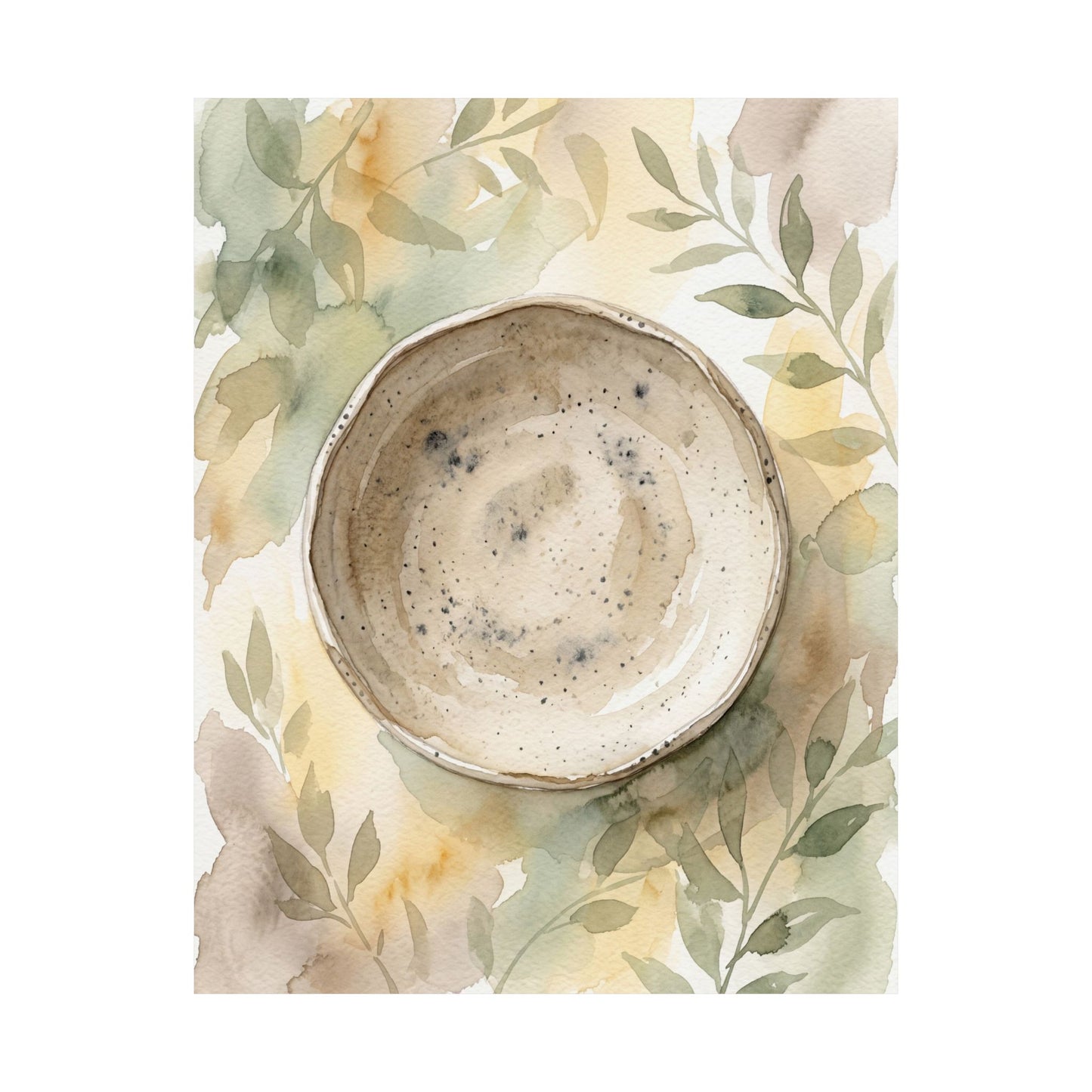 Elegant Ceramic Bowl Wall Art Print - Watercolor Japandi