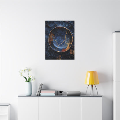 Kintsugi Ceramic Bowl in Moonlight | Crackle Gold Canvas Art