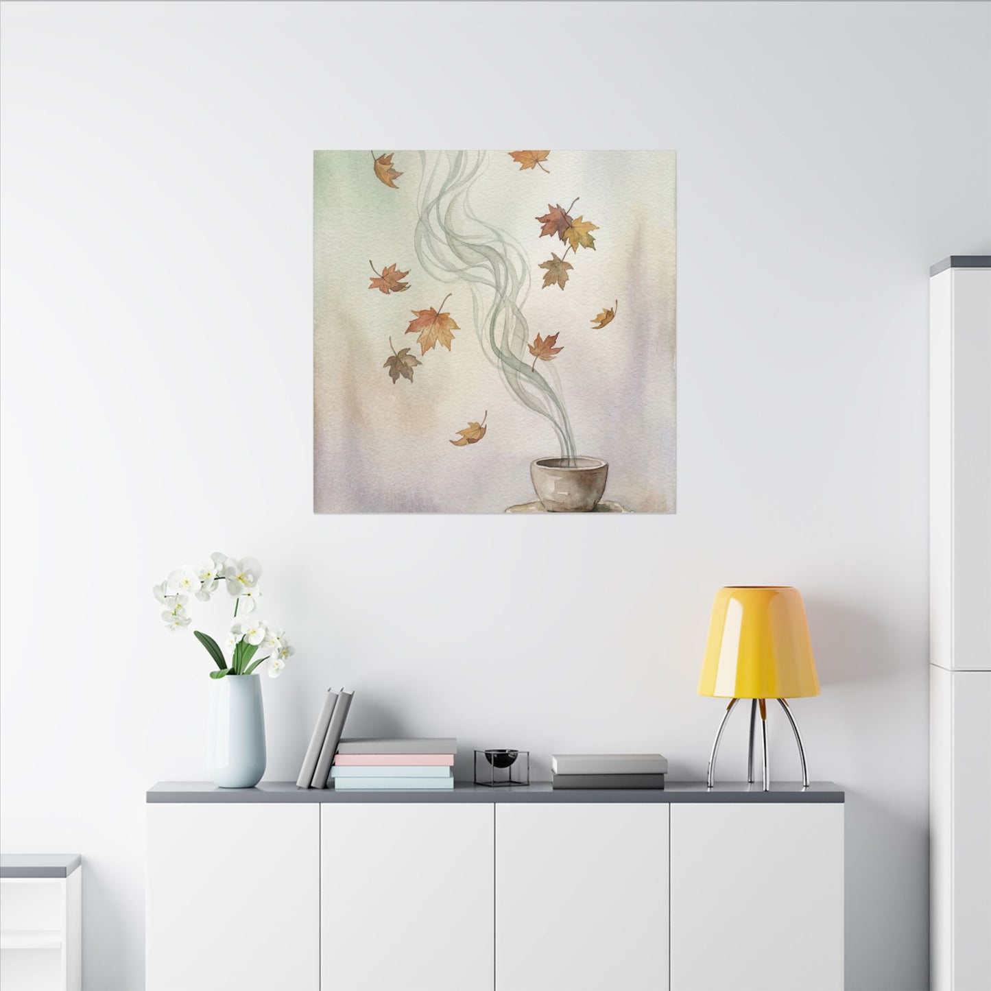 Incense Smoke Canvas Art | Autumn Japandi Watercolor Art